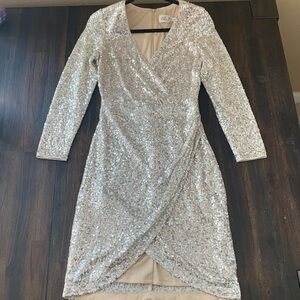 Eliza J Faux Wrap Sequin Dress - Size 8